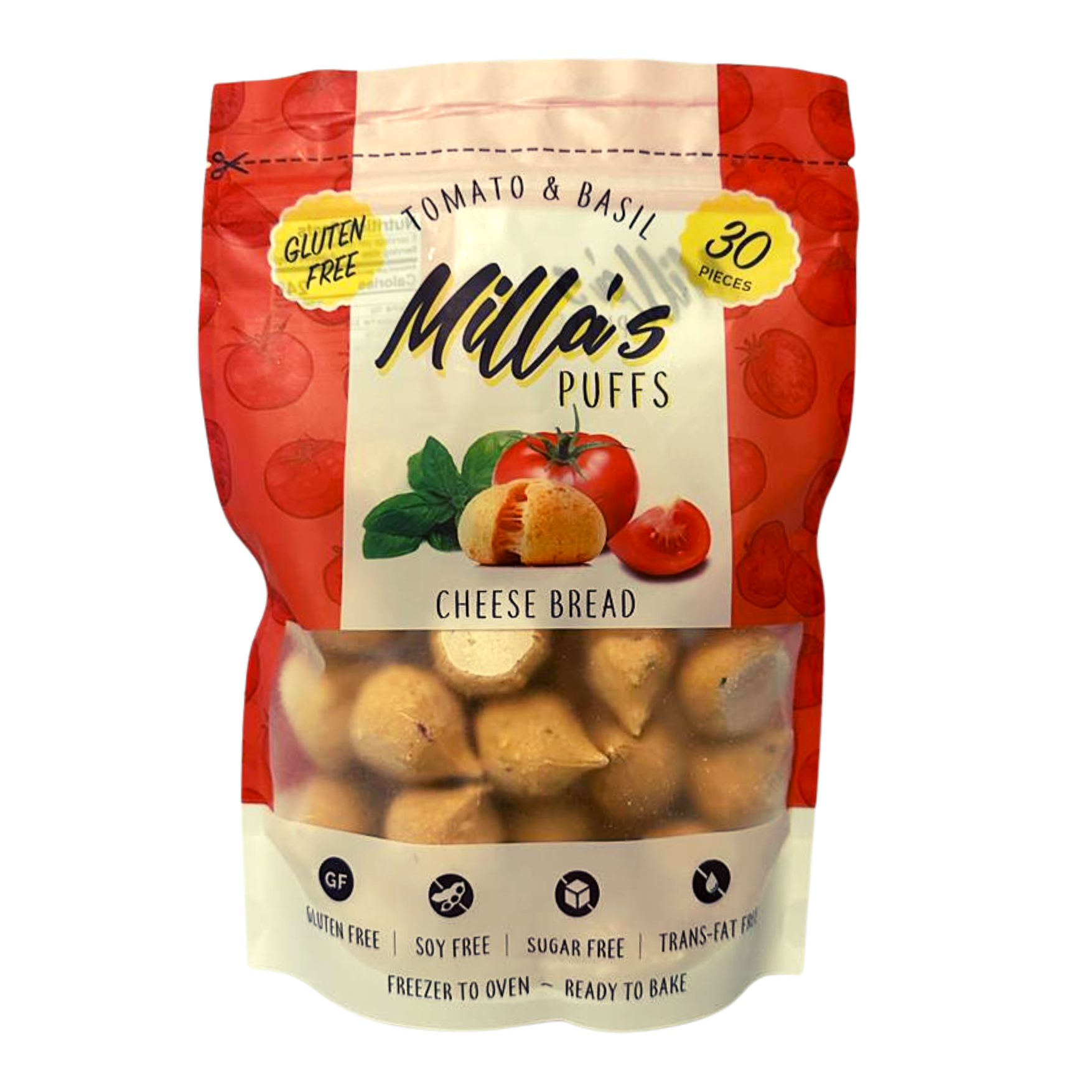 Milla s Puffs Gluten Free Brazilian Cheese Bread Tomato Basil Cocktail Size