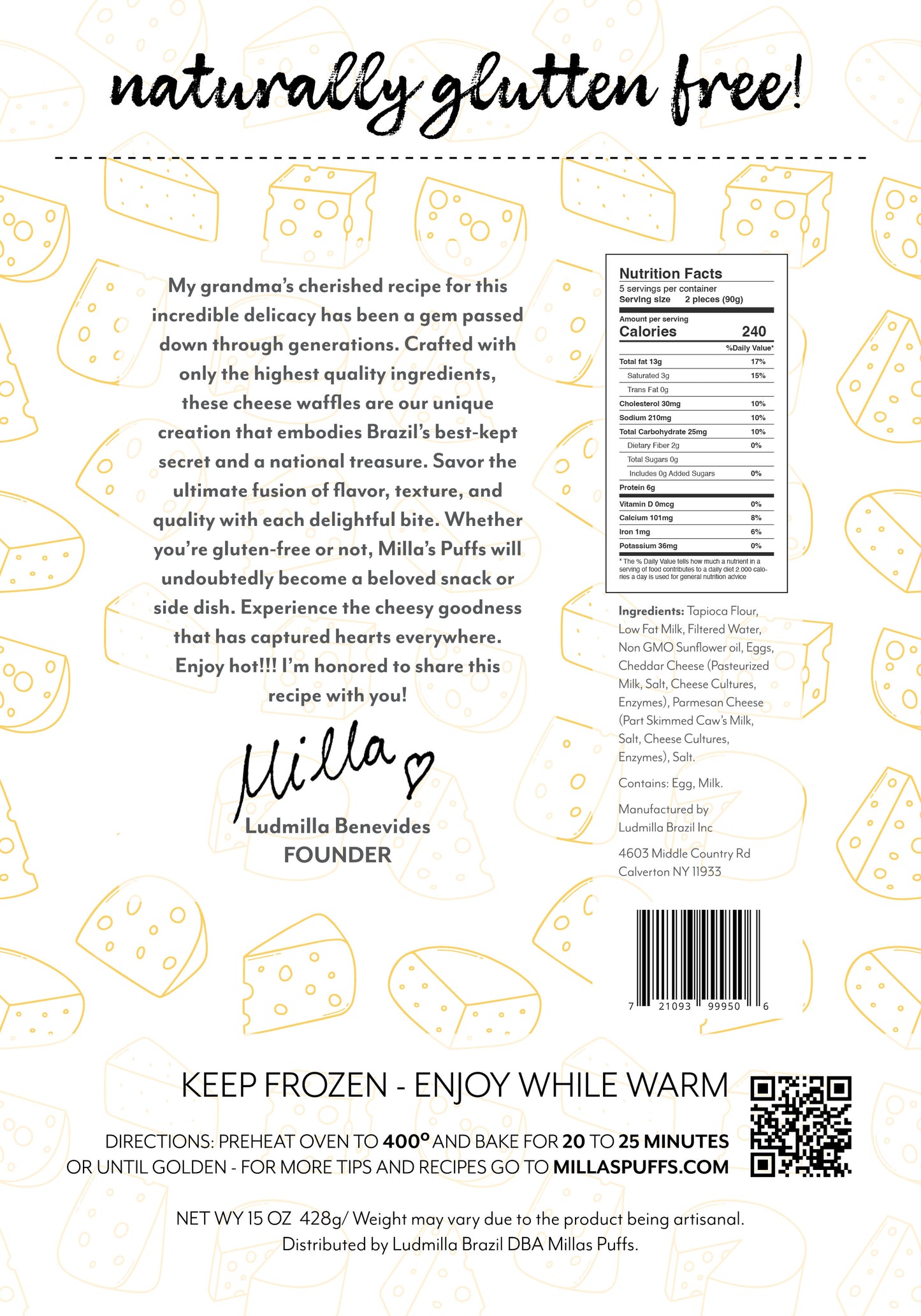 Milla's Puffs Gluten Free Brazilian Cheese Bread-Original Dinner Roll - FREEZER TO OVEN