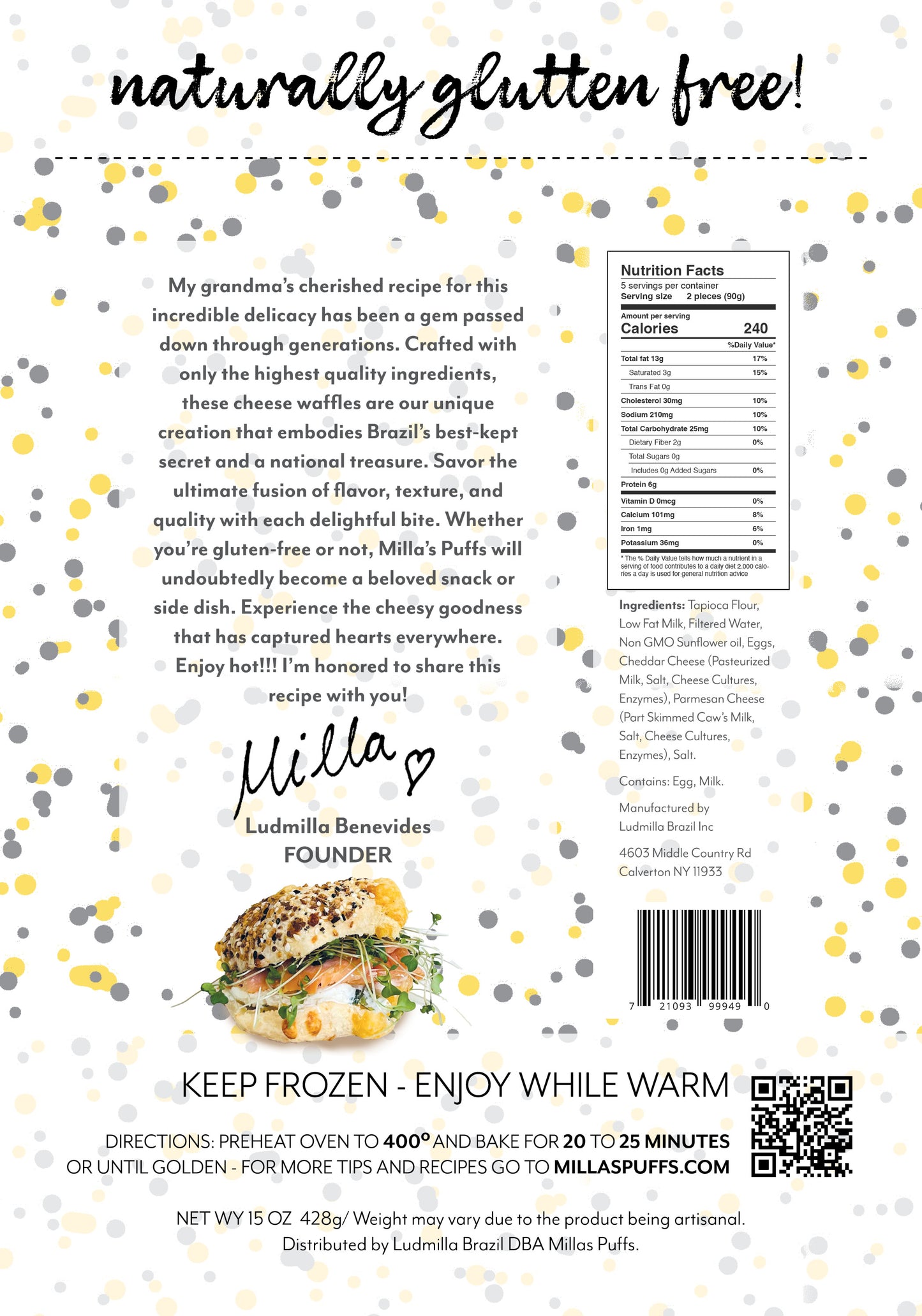 NEW! Milla's Puffs Gluten Free Brazilian Cheese Bread- Everything roll - FREEZER TO OVEN (Copy)