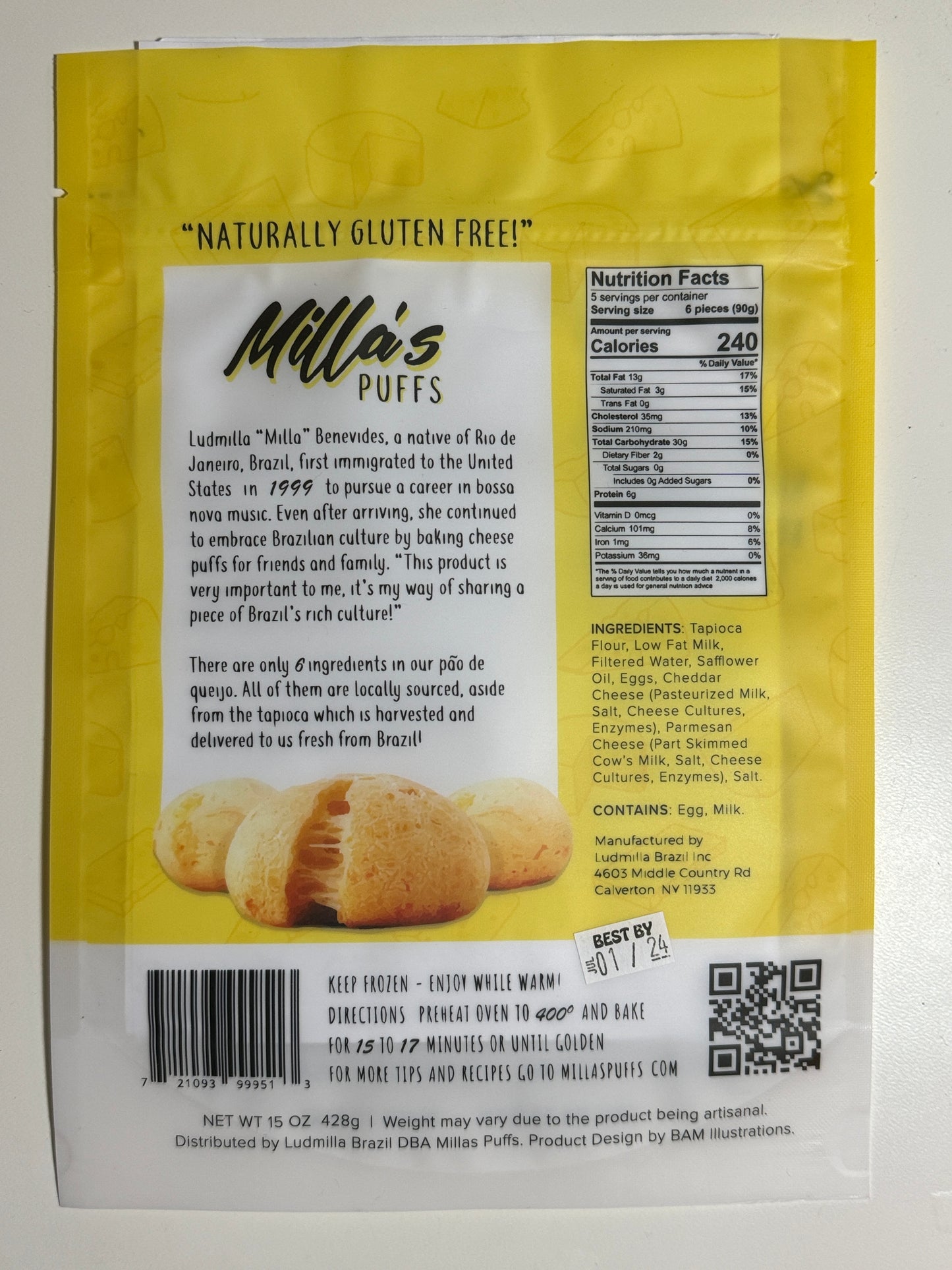 Milla's Puffs Gluten Free Brazilian Cheese Bread-Classic Flavor/Cocktail Size