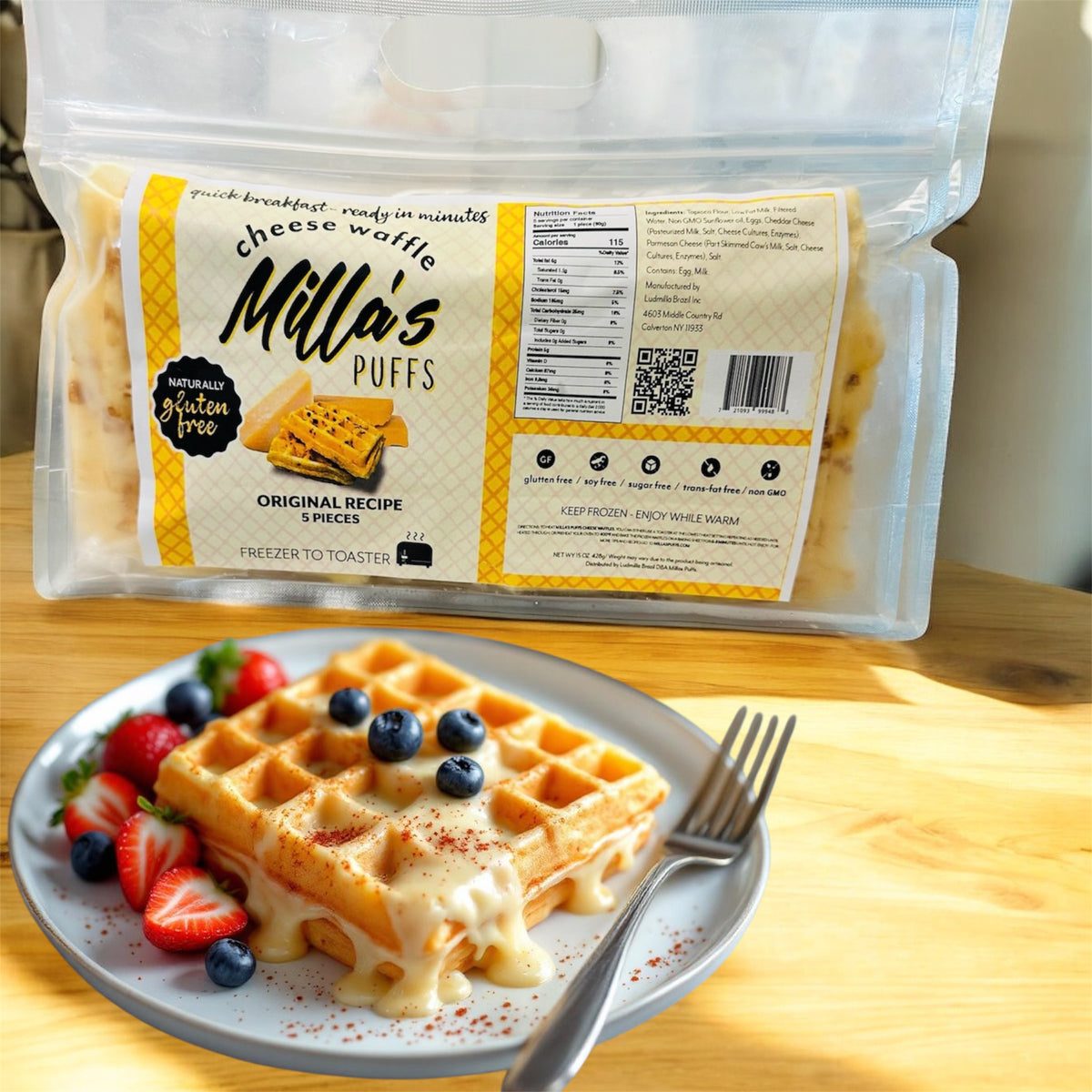 NEW! Milla's Puffs Gluten Free Cheese Waffle - FREEZER TO TOASTER